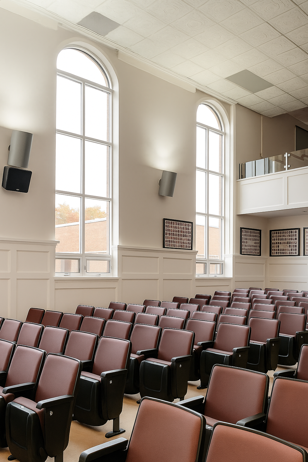 Hand-painted room with natural color tones, Persian rug-style wall with pattern, consisting of interlocking mosaic circles...